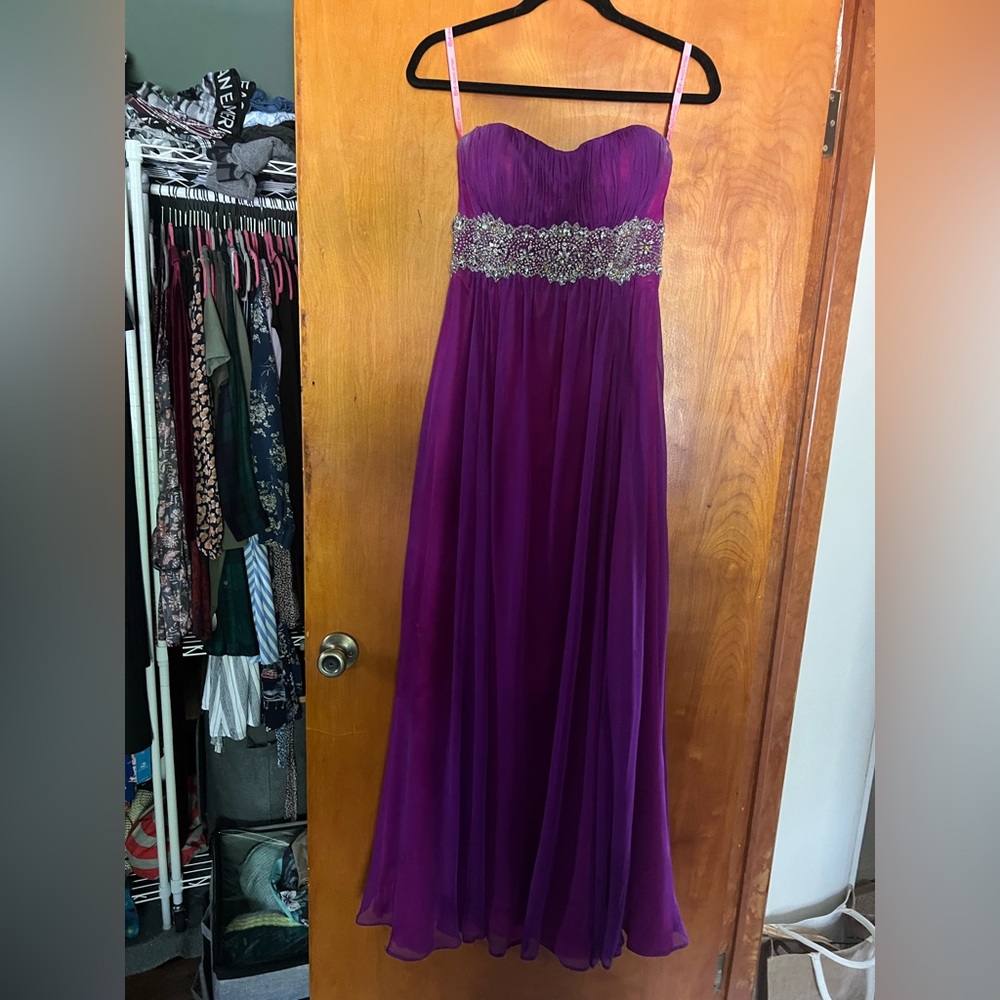 Maggie Sottero Purple Prom Dress with Silver Embellishments